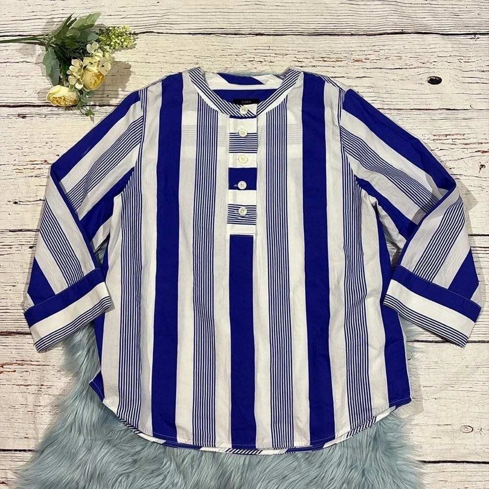 J. Crew nautical Button-front cotton poplin tunic in stripe